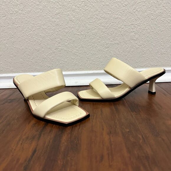 VICENZA ANTHROPOLOGIE Heeled Sandals Cream Leather Kitten Heels NWOB - Picture 2 of 11